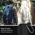 ASD00542 - Apple AirPods Pro / AirPods Pro 2 Case Slim Armor IP in black showing the strong carabiner firmly hooks on