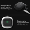 ASD00542 - Apple AirPods Pro / AirPods Pro 2 Case Slim Armor IP in black showing the waterproof seal. Airtight plug for the lightening port. Stay powered even with the case on