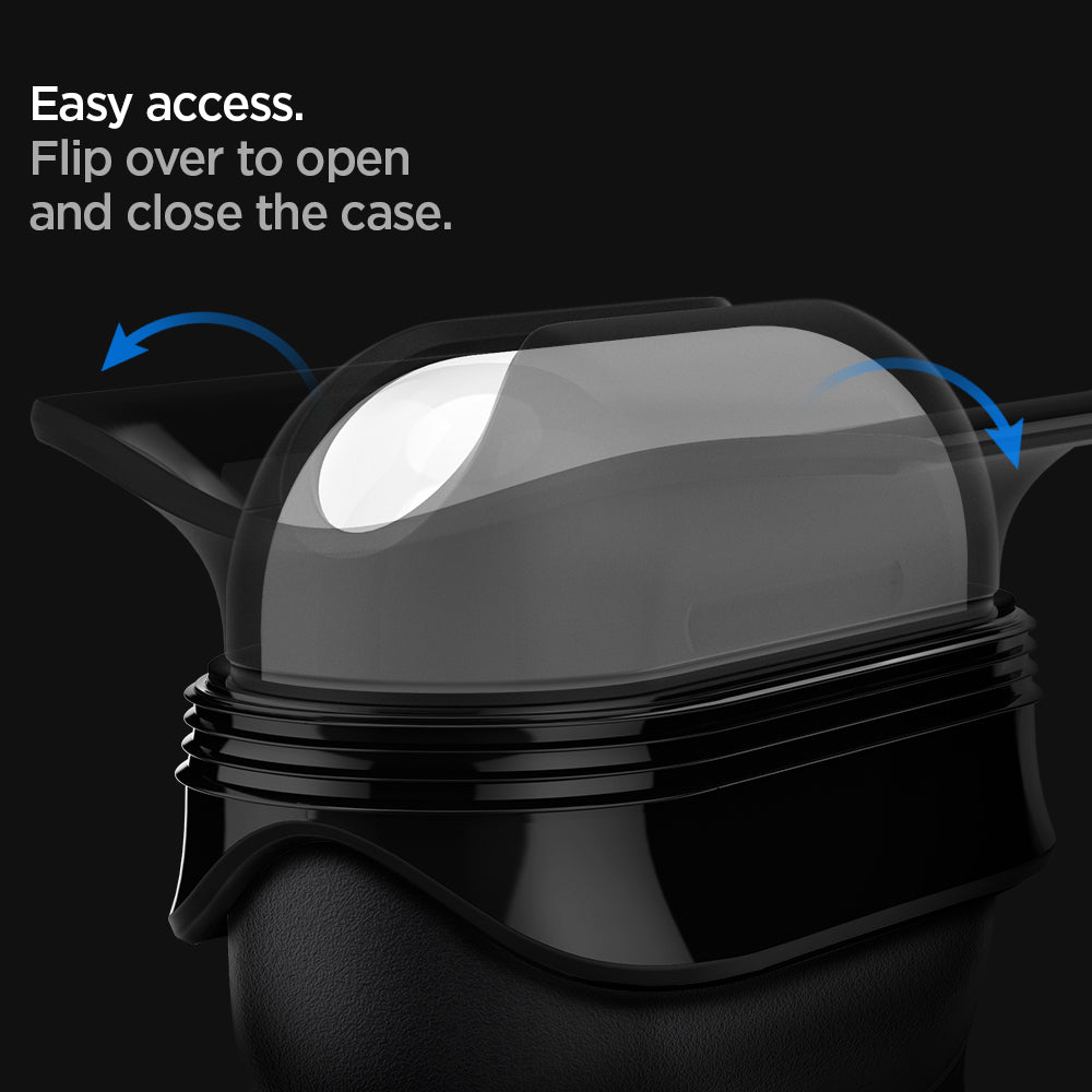 ASD00542 - Apple AirPods Pro / AirPods Pro 2 Case Slim Armor IP in black showing the easy access. Flip over to open and close the case