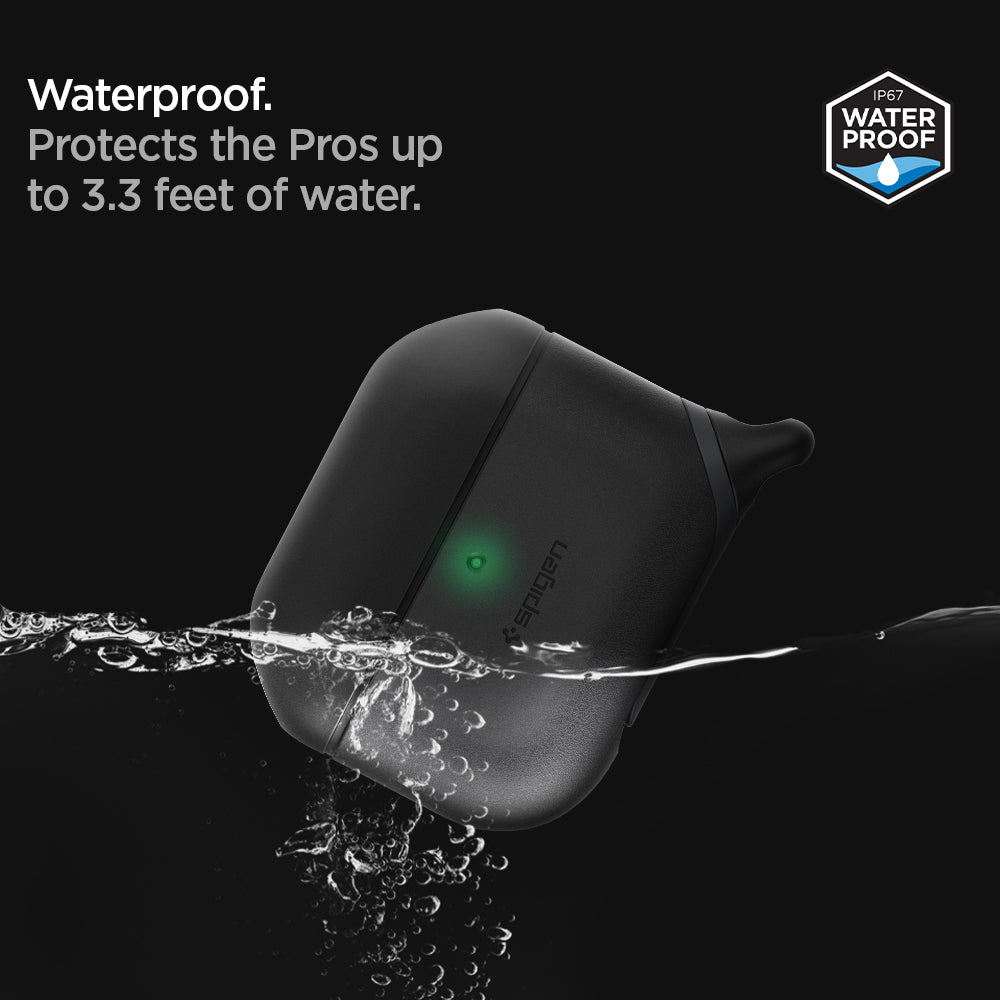 ASD00542 - Apple AirPods Pro / AirPods Pro 2 Case Slim Armor IP in black showing its waterproof feature. Protects the Pros up to 3.3 feet of water