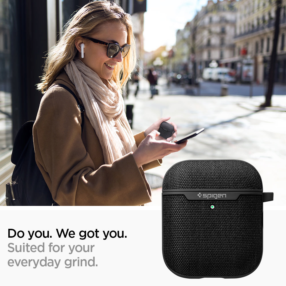 074CS27030 - Apple AirPods 1 / 2 Case Urban Fit in black showing how it is suited for your everyday grind