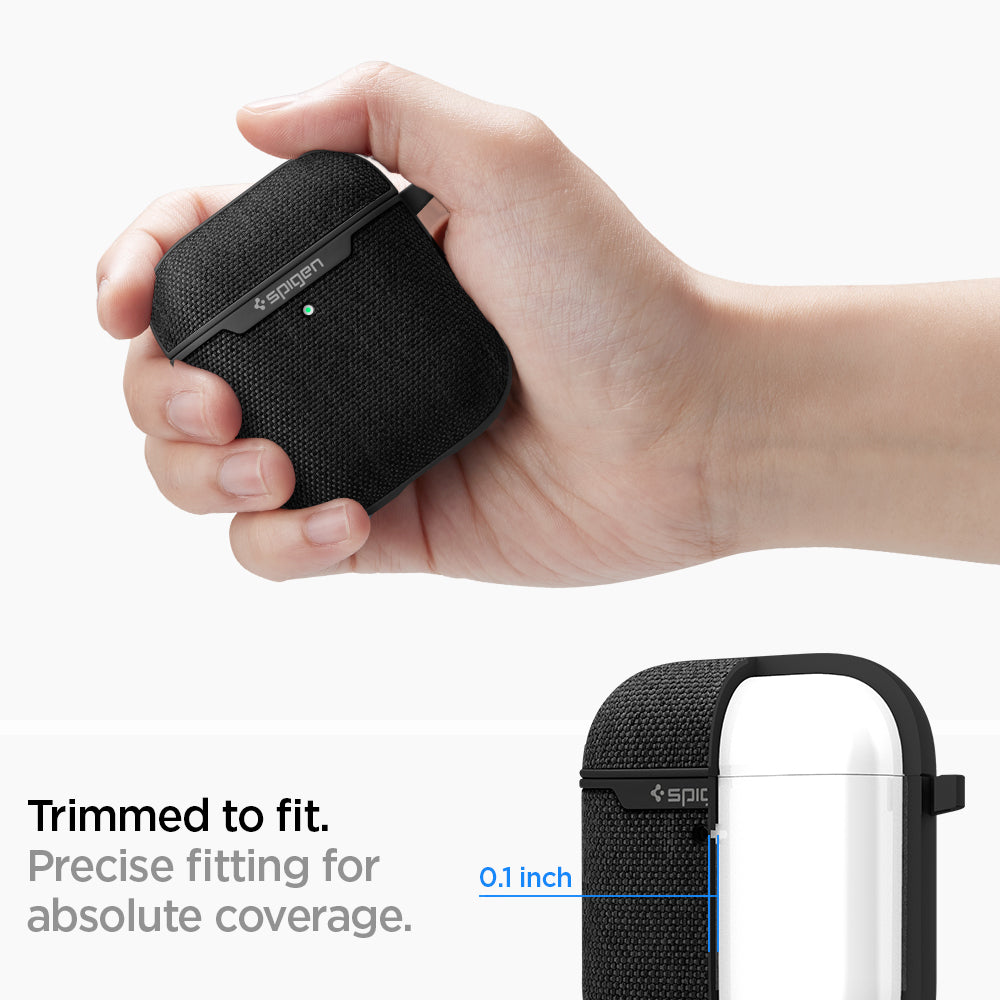 074CS27030 - Apple AirPods 1 / 2 Case Urban Fit in black showing the trimmed to fit. Precise fitting for absolute coverage with 0.1 inch thickness