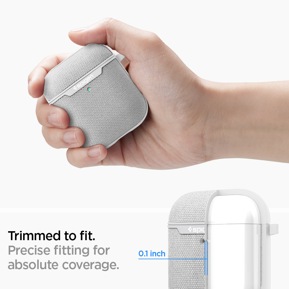 074CS27031 - Apple AirPods 1 / 2 Case Urban Fit in gray showing the trimmed to fit. Precise fitting for absolute coverage with 0.1 inch thickness