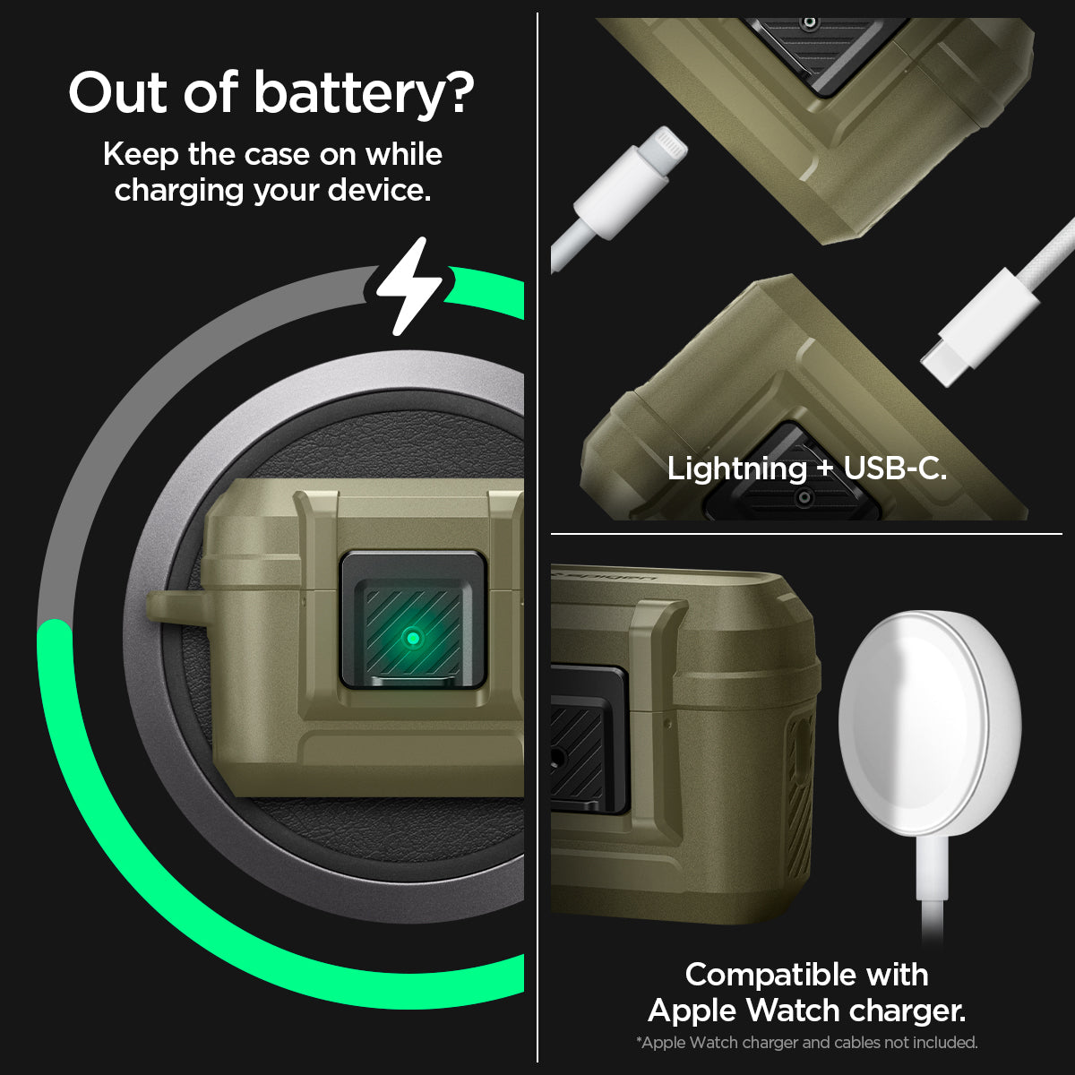 ACS05911keep the case on while charging your device. Lightning + USB-C compatible with Apple Watch charger