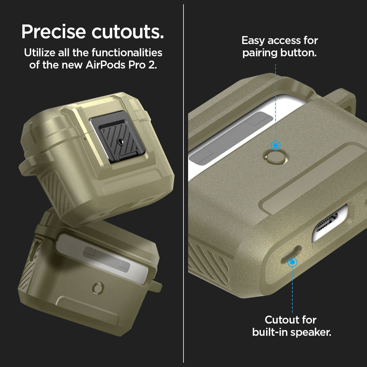 ACS05911precise cutouts. Utilize all functionalities of the new AirPods Pro 2. Easy access for pairing button. Cutout for built-in speaker