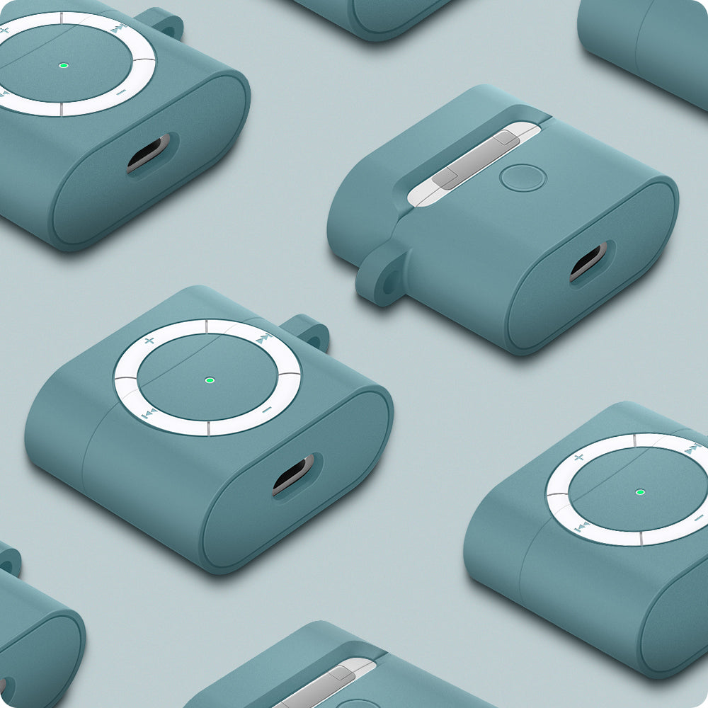 ASD02215 - Apple AirPods 3 Case Classic Shuffle in cactus green showing the front, back, side and bottom