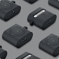 ASD01992 - Apple AirPods 3 Case Classic Shuffle in charcoal showing the front, back, side and bottom