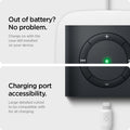 ASD01992 - Apple AirPods 3 Case Classic Shuffle in charcoal showing how it chargers on with the case still installed on your device Charging port accessibility. Large detailed cutout to be compatible with for all charging