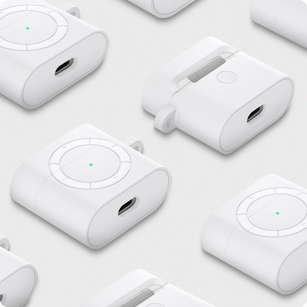 ASD02213 - Apple AirPods 3 Case Classic Shuffle in white showing the front, back, side and bottom