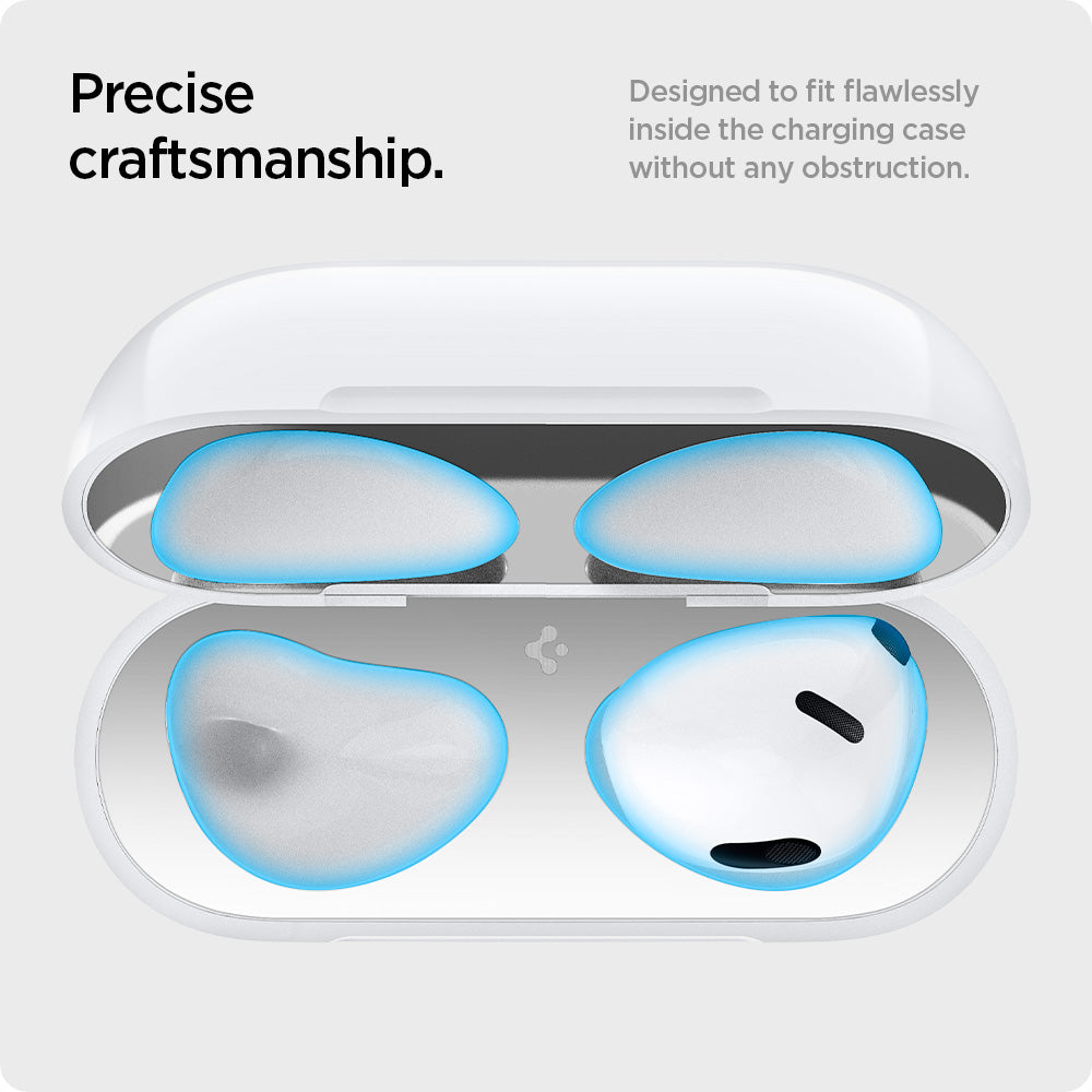 ASD01986 - Apple Airpods 3 Shine Shield in metallic silver showing the precise craftsmanship. Designed to fit flawlessly inside the charging case without any obstruction