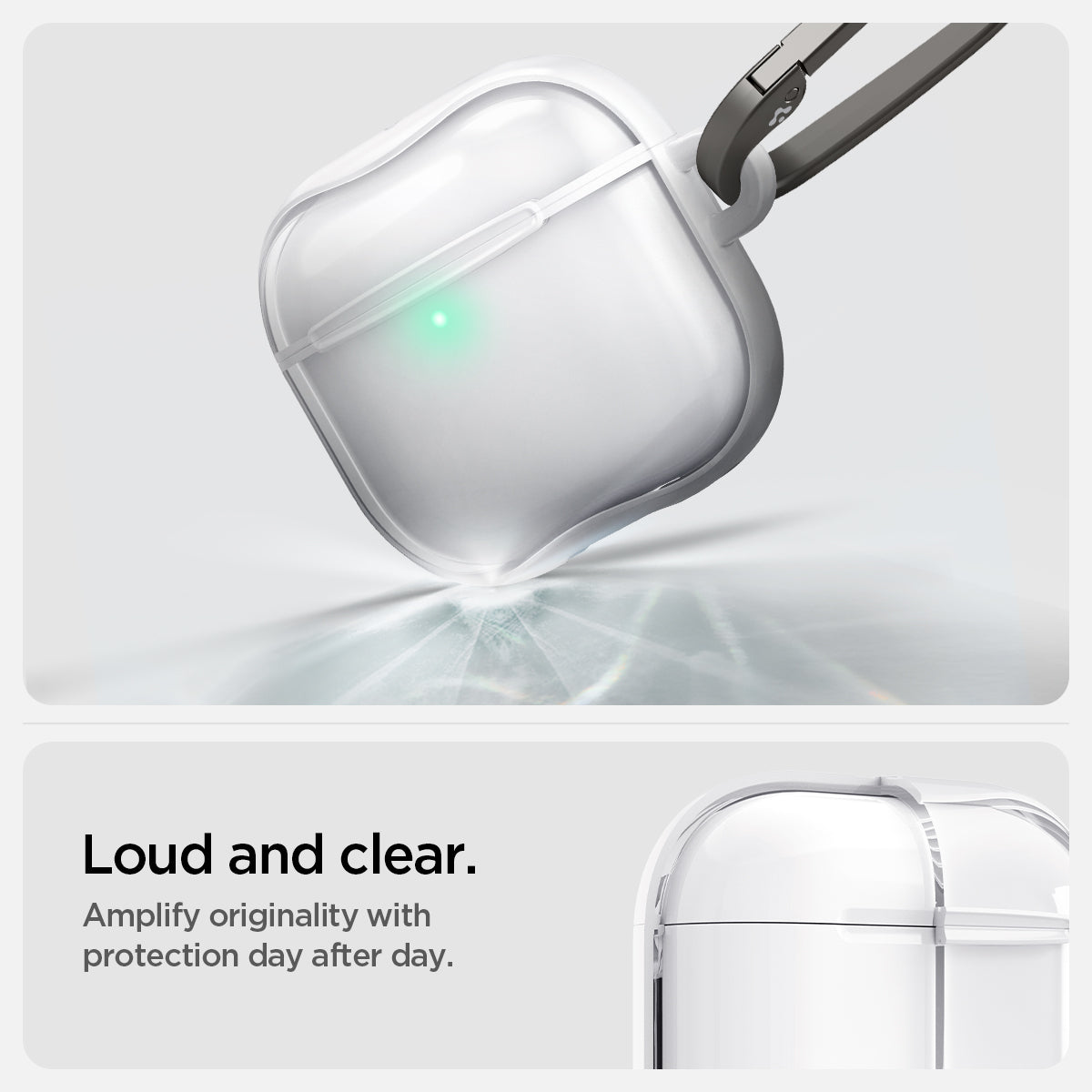 ACS08643 - AirPods 4 Pro / AirPods 4 Ultra Hybrid in Jet White showing how it is loud and clear. Amplify originality with protection day after day