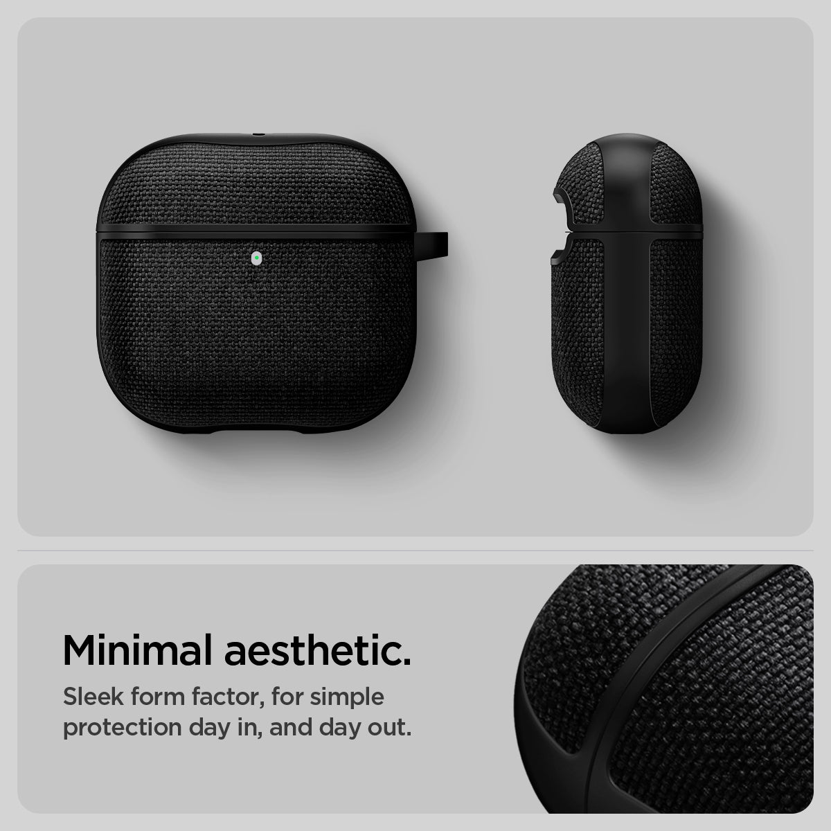 ACS08648 - AirPods 4 Pro / AirPods 4 Case Urban Fit in Black showing the minimal aesthetic. Sleek form factor, for simple protection day in, and day out
