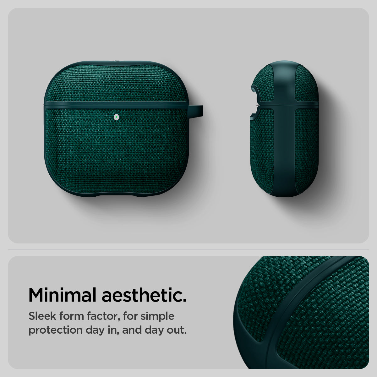 ACS08650 - AirPods 4 Pro / AirPods 4 Case Urban Fit in Midnight Green showing the minimal aesthetic. Sleek form factor, for simple protection day in, and day out