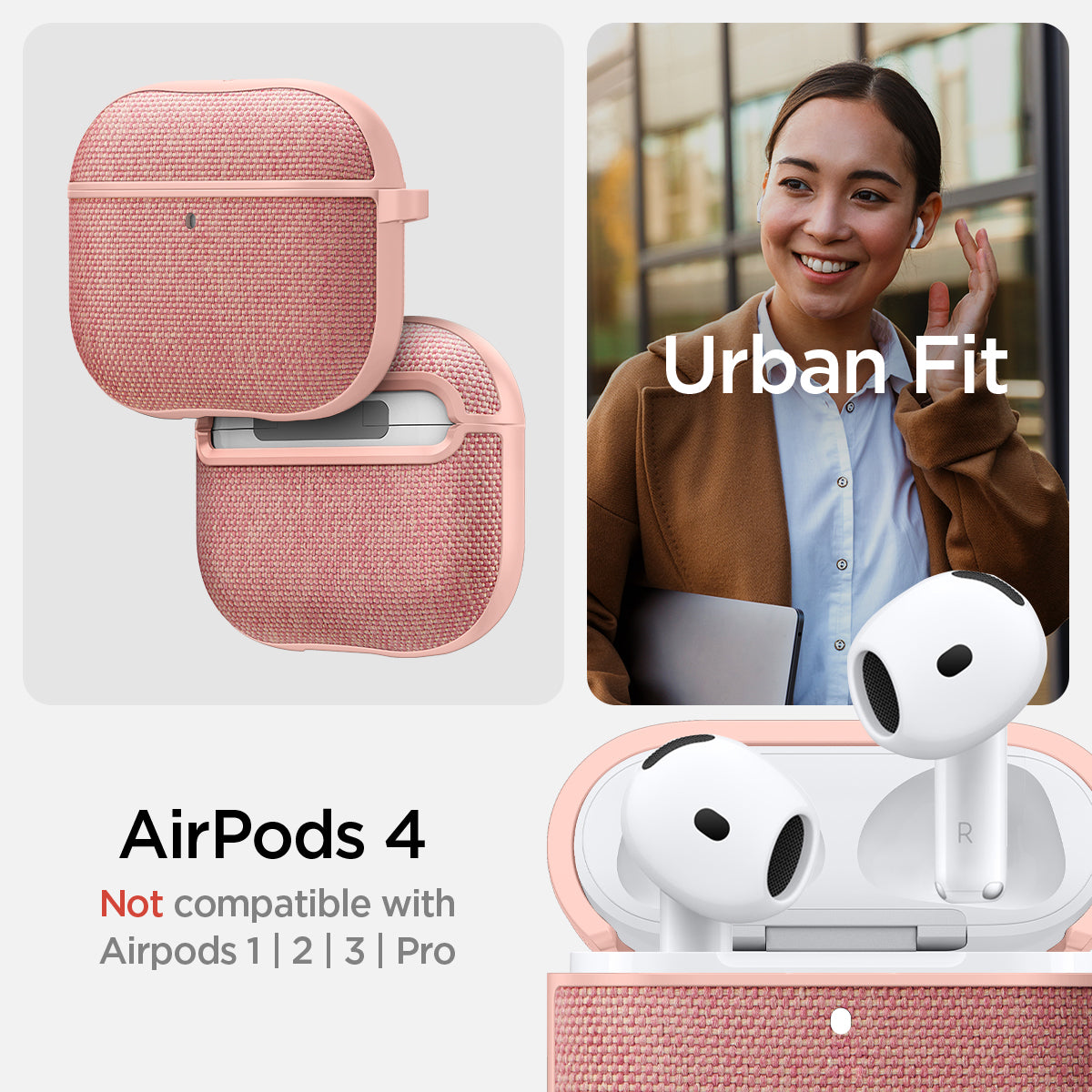 ACS08649 - AirPods 4 Pro / AirPods 4 Case Urban Fit in Rose Gold showing the AirPods 4 not compatible with AirPods 1 | 2 | 3 | Pro