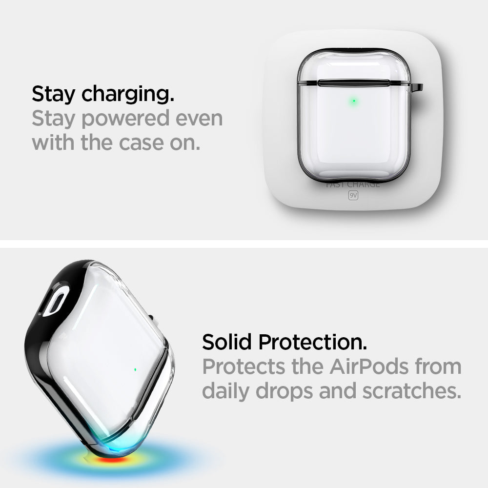 ASD01300 - Apple AirPods 1 / 2 Case Ultra Hybrid in black showing the solid protection. Protects the AirPods from daily drops and scratches. Stay powered even with the case on