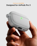ACS11144 - AirPods Pro 3 Classic Fit case held in hand showing textured finish LED indicator visibility and precise charging port cutout