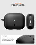 ACS09826 - AirPods Pro 3 Spigen Vault in Matte Black showing textured design. Optimal grip. Textured finish with enhanced grooves on the side for a secure and comfortable grip and feel