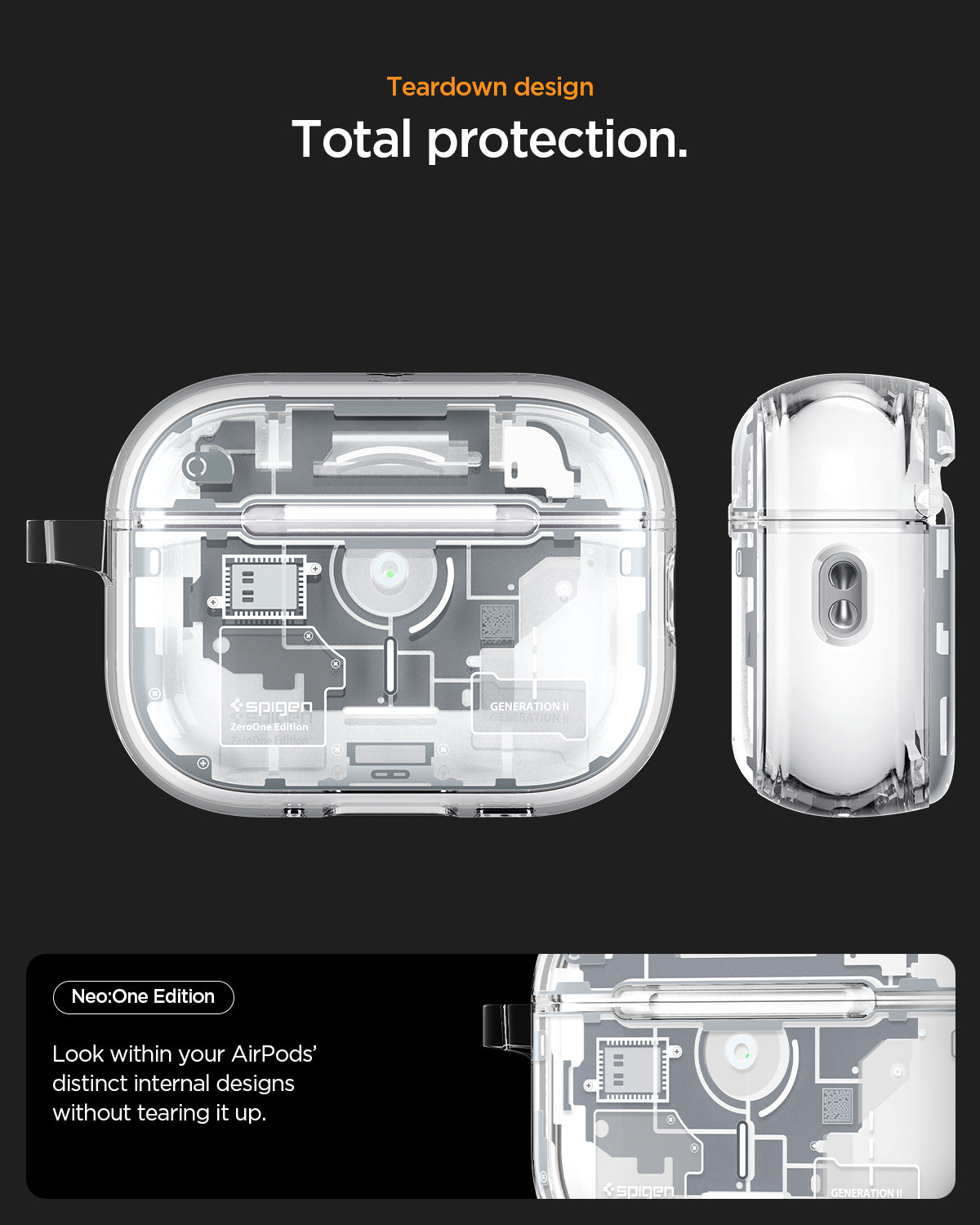 ACS10018 - AirPods Pro 3 Series Ultra Hybrid Zero One (MagFit) in Zero One White teardown design. total protection. zero one edition. look within your airpods' distinct internal designs without tearing it up