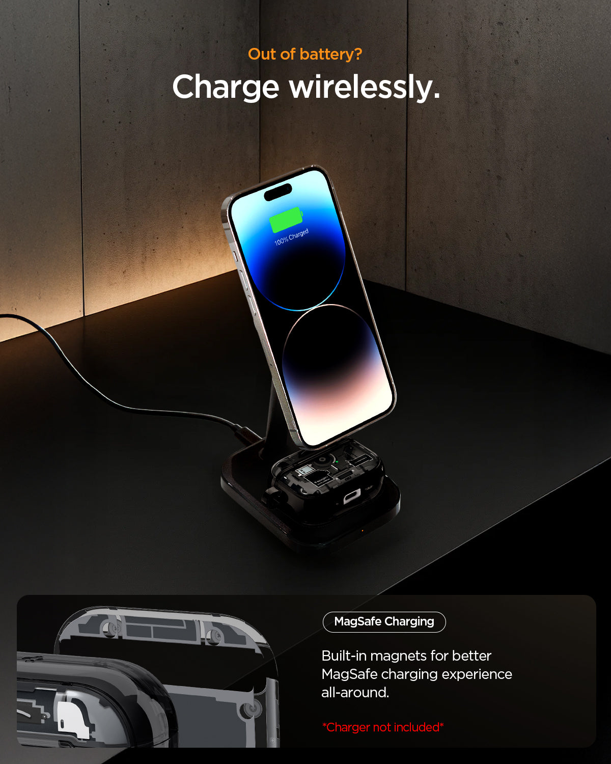 ACS09823 - AirPods Pro 3 Series Ultra Hybrid Zero One (MagFit) in Zero One Black out of battery? charge wirelessly. magsafe charging. built in magnets for better magsafe charging experience all around
