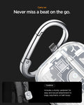 ACS10018 - AirPods Pro 3 Series Ultra Hybrid Zero One (MagFit) in Zero One White showing carry on. never miss a beat on the go. carabiner. includes a sturdy carabiner for easy and secure attachment to bags keychains or belt loops.
