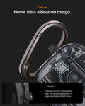 ACS09823 - AirPods Pro 3 Series Ultra Hybrid Zero One (MagFit) in Zero One Black showing carry on. never miss a beat on the go. carabiner. includes a sturdy carabiner for easy and secure attachment to bags keychains or belt loops.