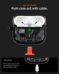 ACS09823 - AirPods Pro 3 Series Ultra Hybrid Zero One (MagFit) in Zero One Black showing easy case removal. push case out with cable