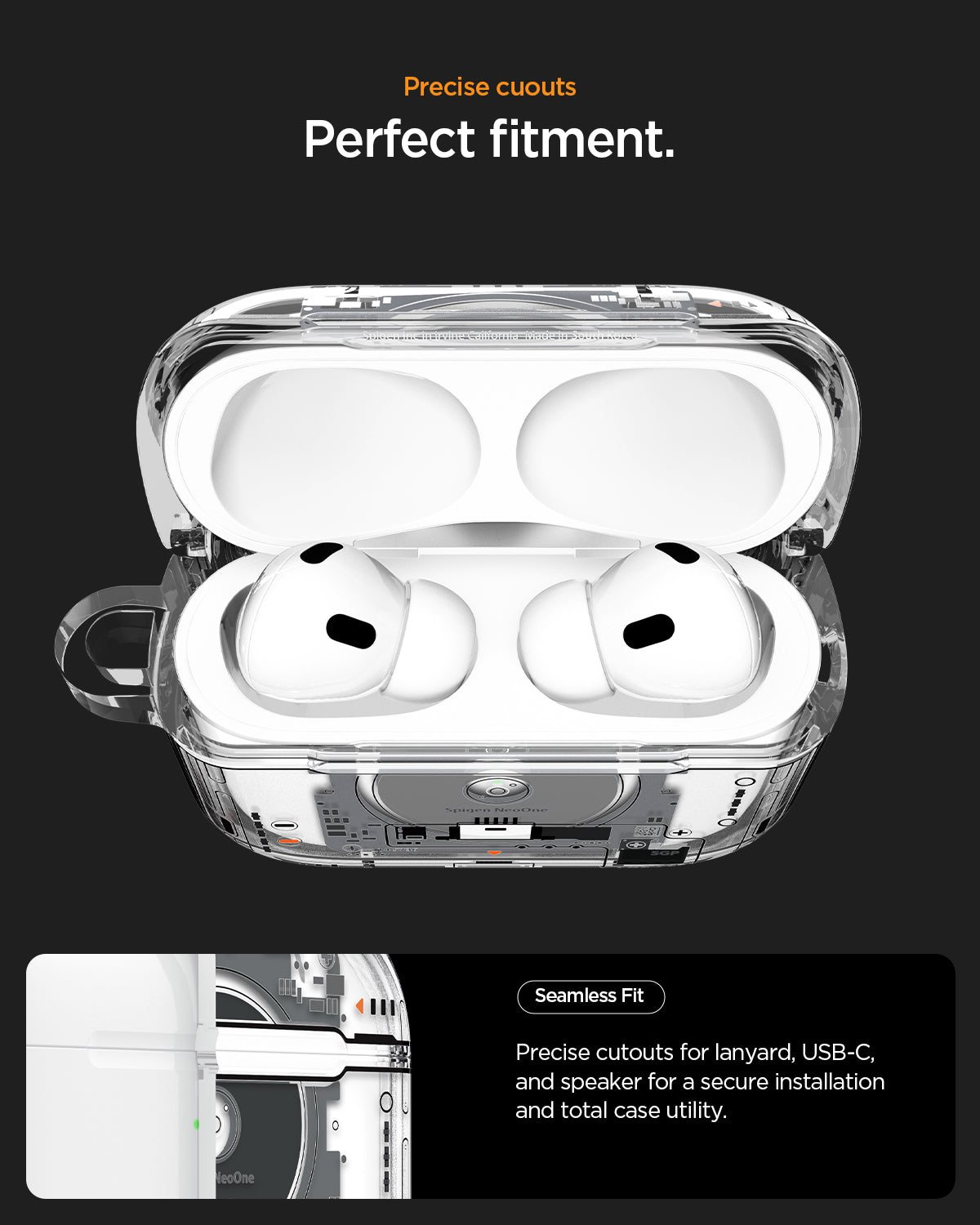 ACS09824 - AirPods Pro 3 Series Ultra Hybrid Neo One (MagFit) precise cutouts. perfect fitment. seamless fit. precise cutouts for lanyard, USB-C and speaker for a secure installation and total case utility