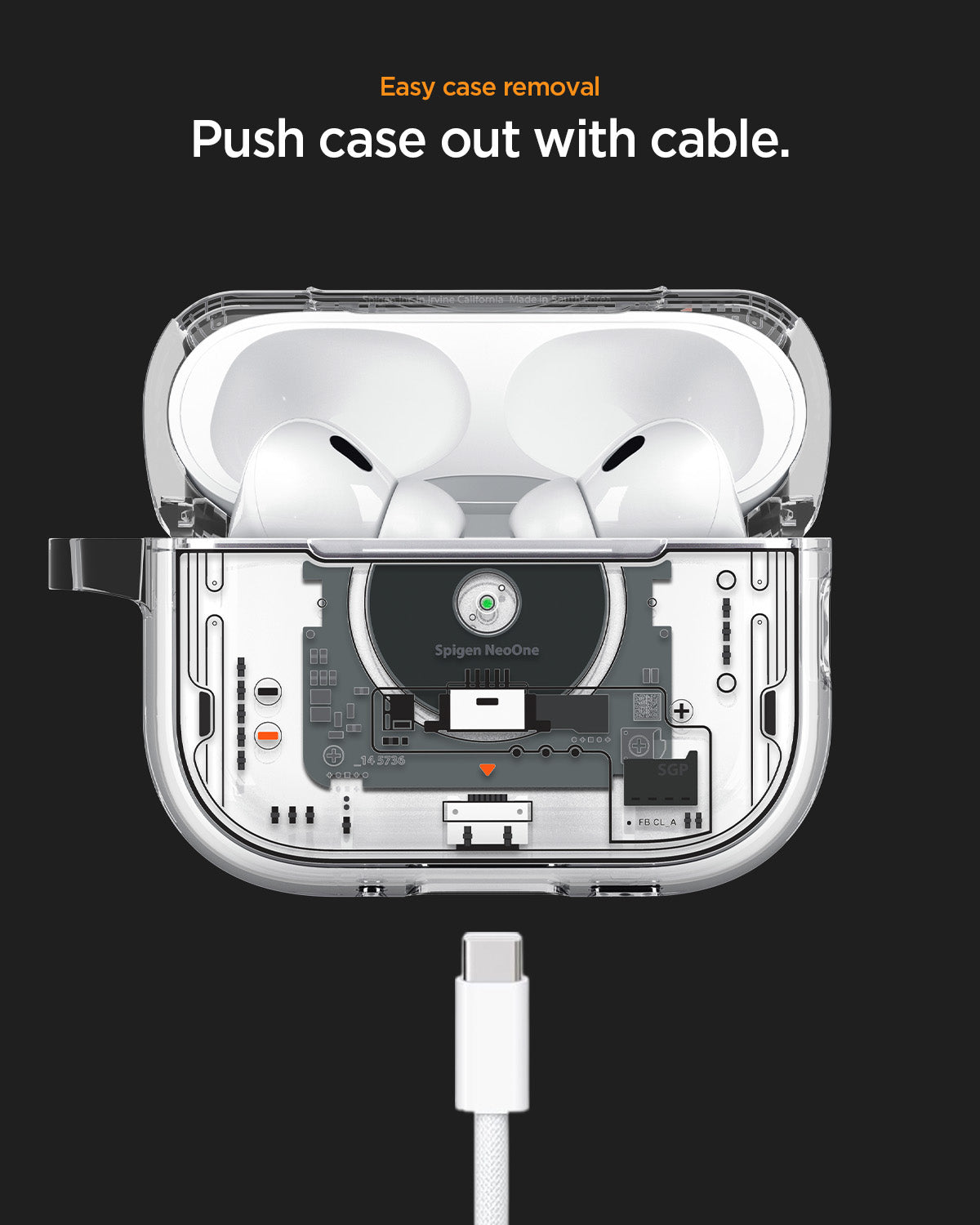 ACS09824 - AirPods Pro 3 Series Ultra Hybrid Neo One (MagFit) showing easy case removal. push case out with cable