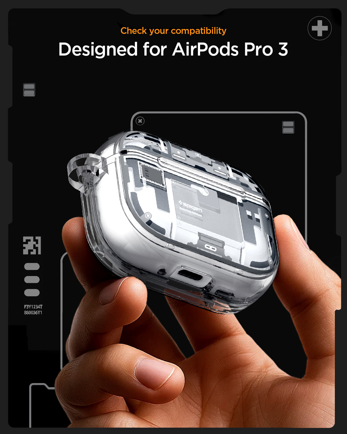 ACS10018 - AirPods Pro 3 Series Ultra Hybrid Zero One (MagFit) in Zero One White showing check your compatibility. Designed for airpods pro 3