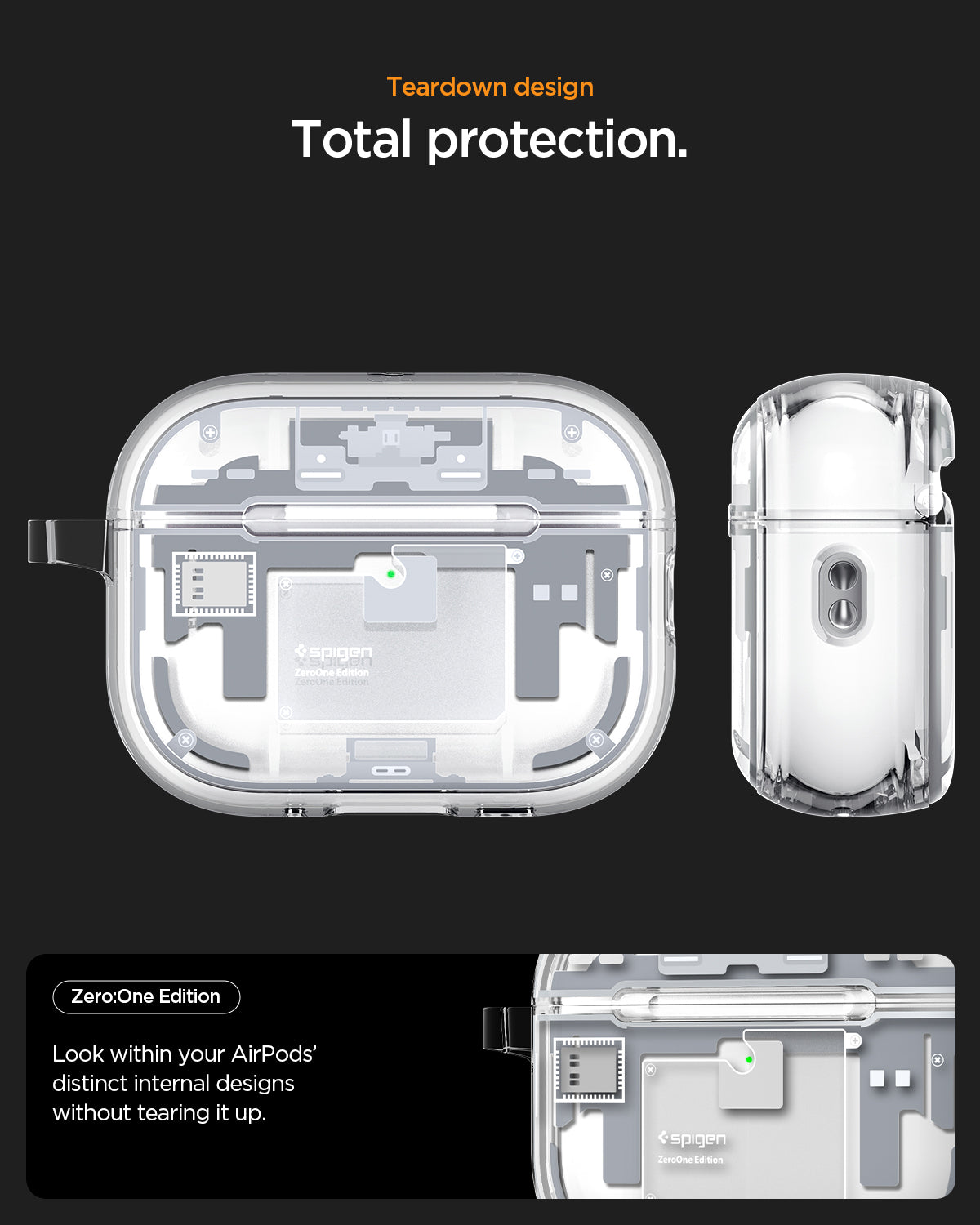ACS10018 - AirPods Pro 3 Series Ultra Hybrid Zero One (MagFit) in Zero One White teardown design. total protection. zero one edition. look within your airpods' distinct internal designs without tearing it up