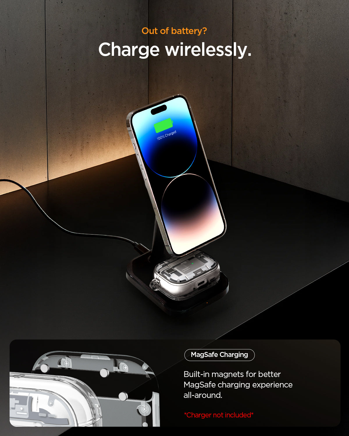 ACS10018 - AirPods Pro 3 Series Ultra Hybrid Zero One (MagFit) in Zero One White out of battery? charge wirelessly. magsafe charging. built in magnets for better magsafe charging experience all around