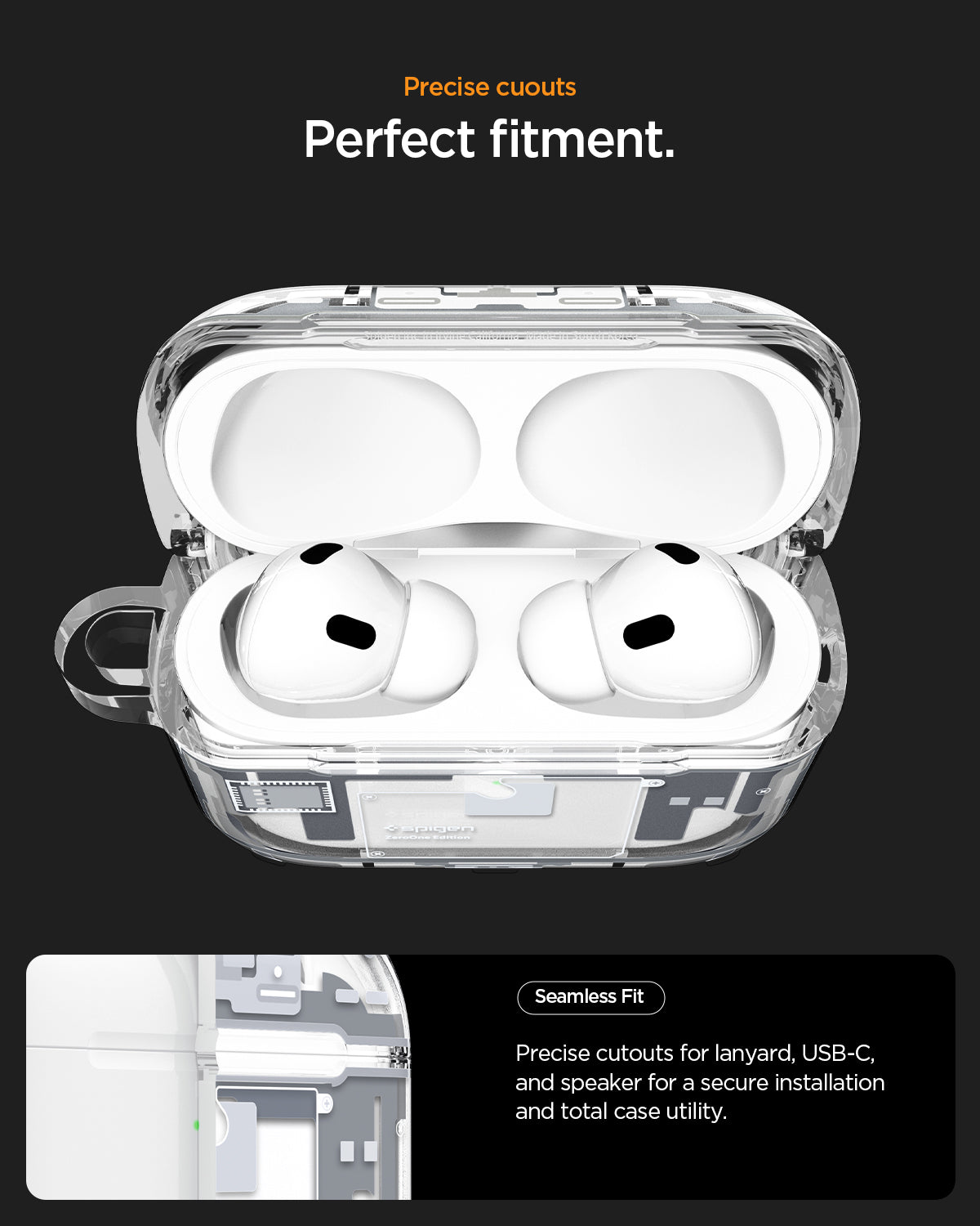 ACS10018 - AirPods Pro 3 Series Ultra Hybrid Zero One (MagFit) in Zero One White precise cutouts. perfect fitment. seamless fit. precise cutouts for lanyard, USB-C and speaker for a secure installation and total case utility