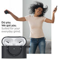 ASD00838 - Apple AirPods Pro Case Classic Shuffle in charcoal gray showing how it is suited for your everyday grind