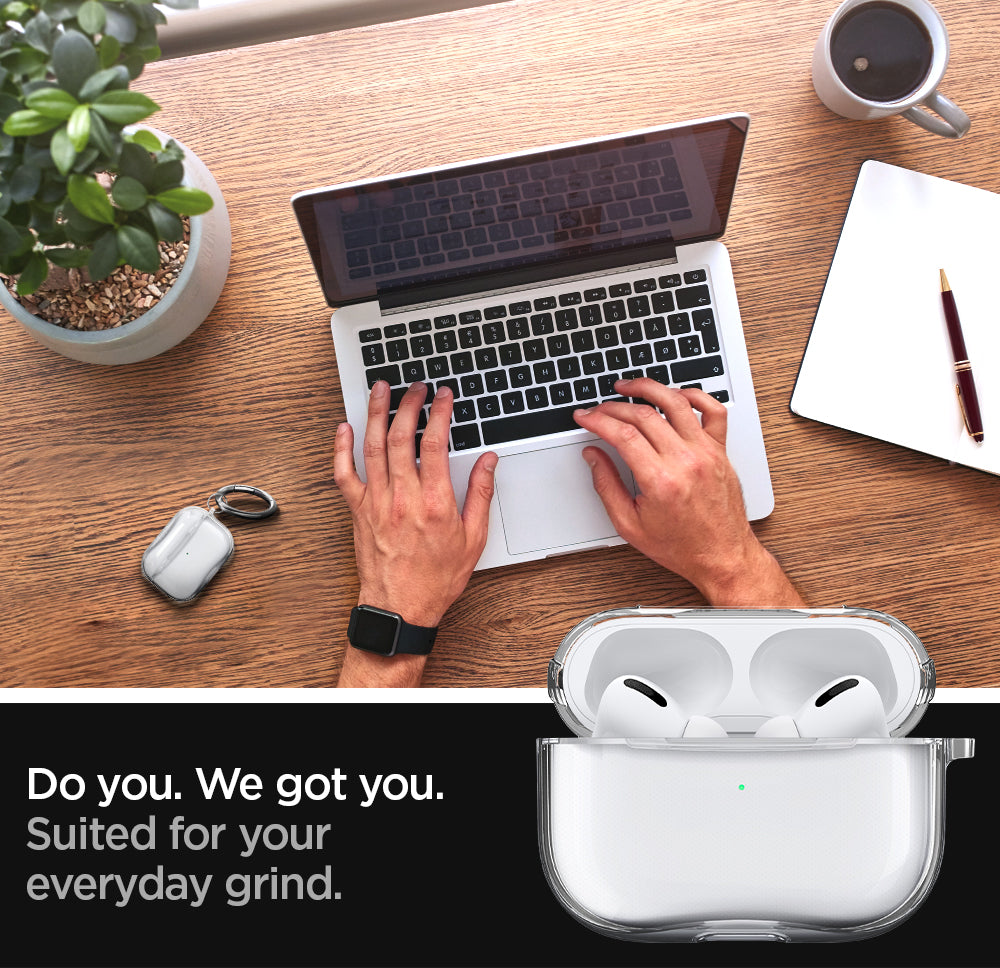 ASD00541 - Apple AirPods Pro Case Ultra Hybrid in crystal clear showing the front how it is suited for your everyday grind