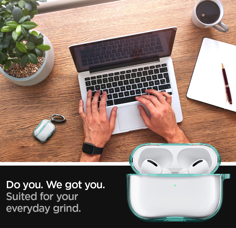 ASD01290 - Apple AirPods Pro Case Ultra Hybrid in green crystal showing the how it is suited for your everyday grind
