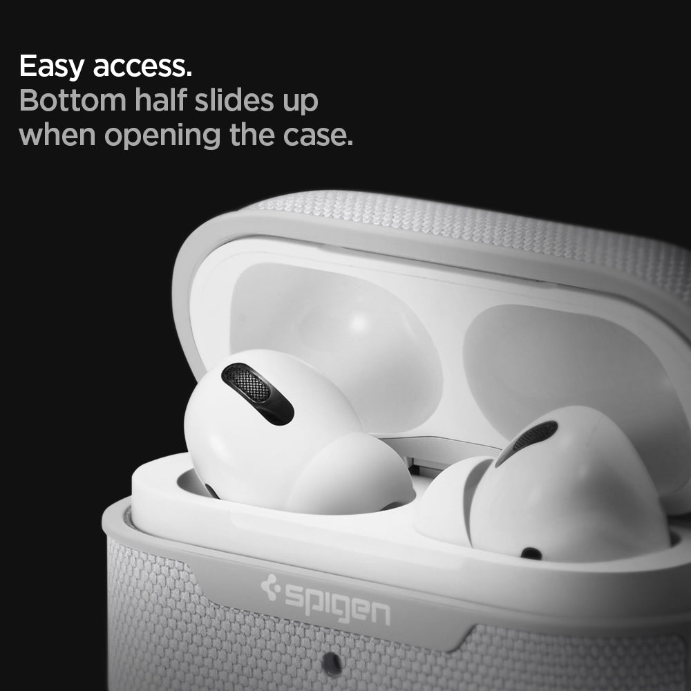 ASD00573 - Apple AirPods Pro Case Urban Fit in gray showing the easy access. Bottom half slides up when opening the case