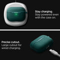 ASD00825 - Apple AirPods Pro Case Urban Fit in midnight green showing  how it stays charging. Stay powered even with the case on. Precise cutout. Large cutout for wired charging