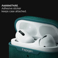 ASD00825 - Apple AirPods Pro Case Urban Fit in midnight green showing the easy access. Bottom half slides up when opening the case