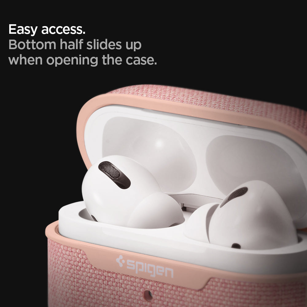 ASD00575 - Apple AirPods Pro Case Urban Fit in rose gold showing the easy access. Bottom half slides up when opening the case