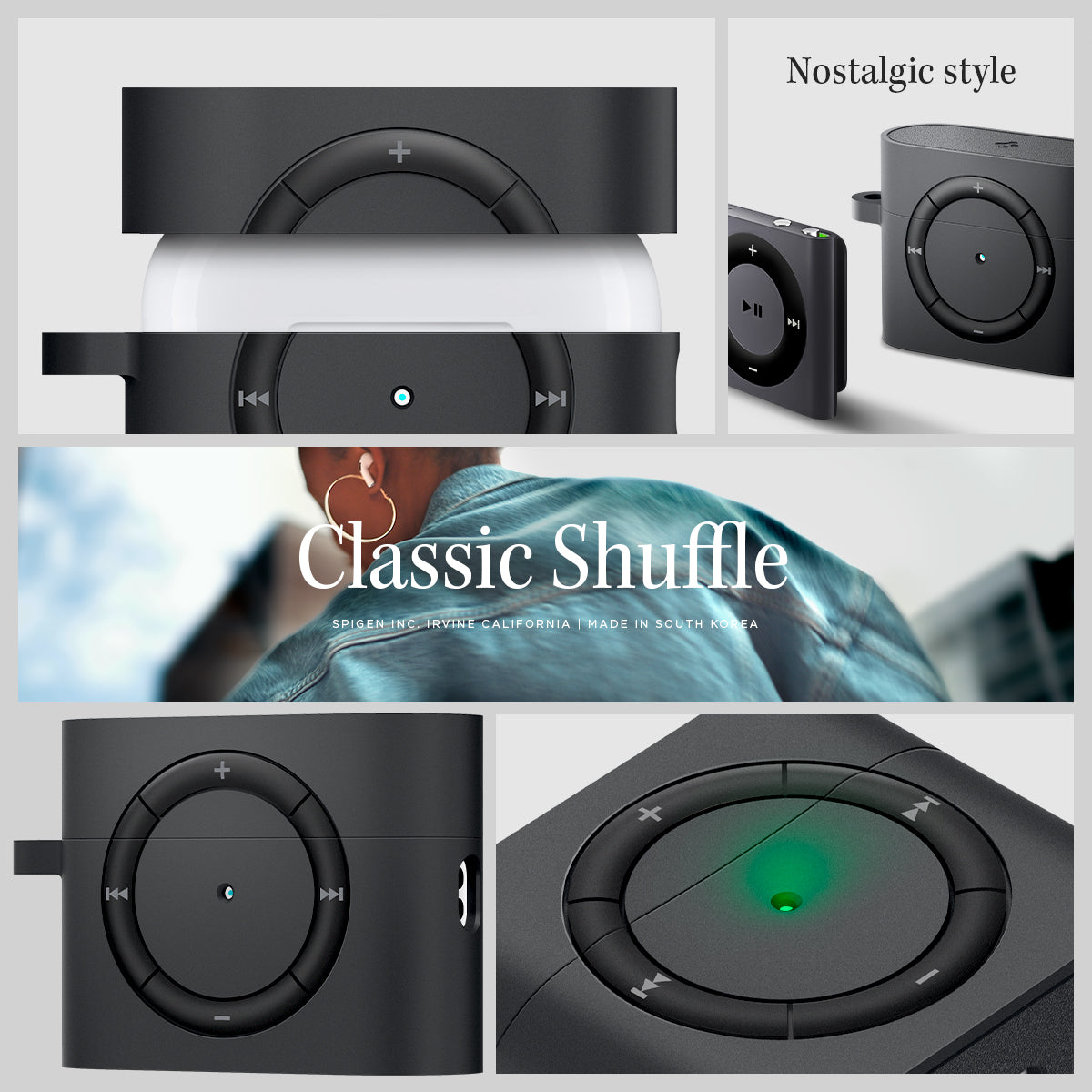 ACS05486 - Apple AirPods Pro 2 Case Classic Shuffle in charcoal showing the different angles