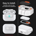 ASD06090 - Apple AirPods Pro / AirPods Pro 2 Case Lock Fit in white showing how easy it is to install. Includes a tray for easy and hassle-free installation