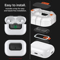 ASD06156 - AirPods Pro 2 Lock Fit M in Carbon showing how easy it is to install. Includes a tray for easy and hassle-free installation