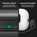 ASD06156 - AirPods Pro 2 Lock Fit M in Carbon showing the precise cutout. Check for power level and pairing mode with ease. Lanyard included. Carry on and secure your AirPods wherever you go