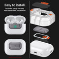 ASD06155 - AirPods Pro 2 Lock Fit M in Metallic Gray showing how easy it is to install. Includes a tray for easy and hassle-free installation