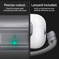 ASD06155 - AirPods Pro 2 Lock Fit M in Metallic Gray showing the precise cutout. Check for power level and pairing mode with ease. Lanyard included. Carry on and secure your AirPods wherever you go