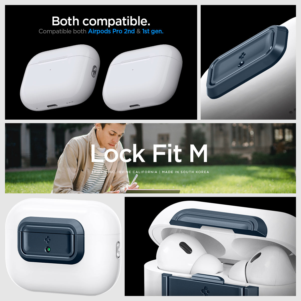 ASD06153 - AirPods Pro 2 Lock Fit M in Metal Slate showing the compatibility. Compatible with both Airpods Pro 2nd & 1st gen