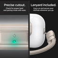 ASD06154 - AirPods Pro 2 Lock Fit M in Starlight showing the precise cutout. Check for power level and pairing mode with ease. Lanyard included. Carry on and secure your AirPods wherever you go