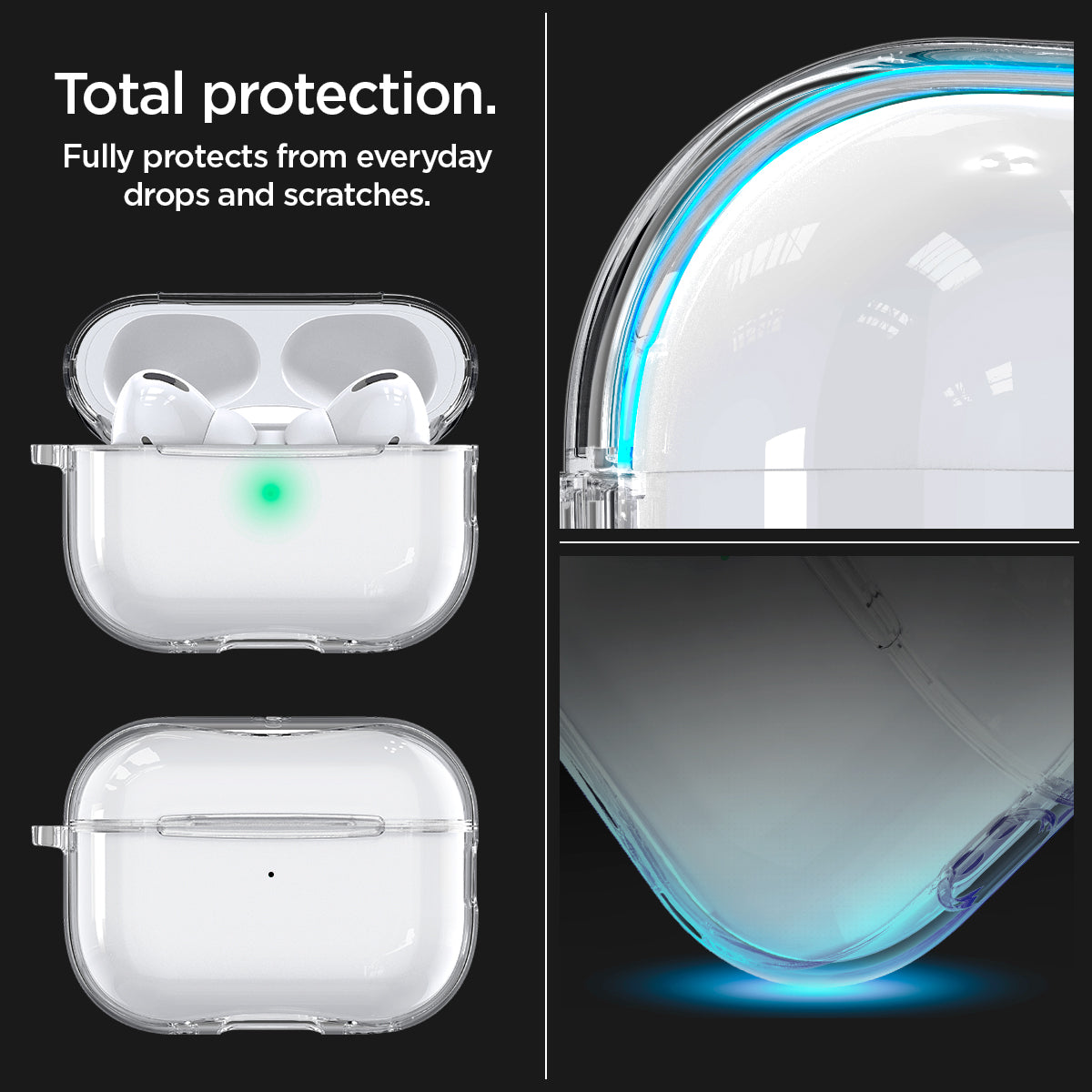 ACS05481 - Apple AirPods Pro 2 Case Ultra Hybrid in crystal clear showing the total protection. Fully protects from everyday drops and scratches