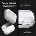 ACS05481 - Apple AirPods Pro 2 Case Ultra Hybrid in crystal clear showing the precise cutout. Utilize all the functionalities of the new AirPods Pro 2. Detailed groove cutout for easy access. Cutout for built-in speaker