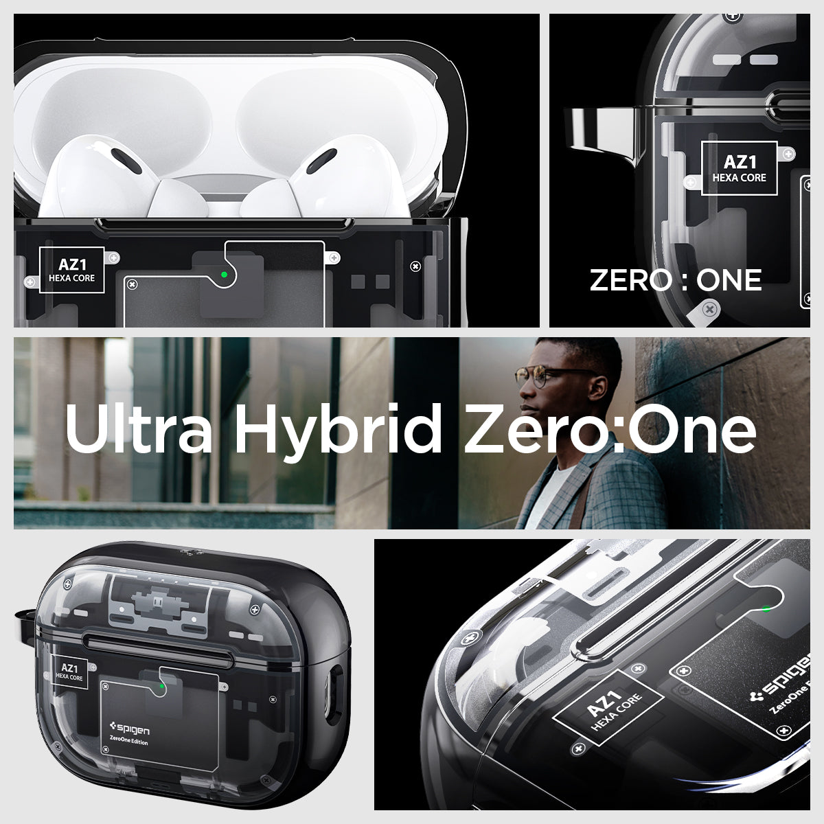 ACS05593 - AirPods Series Ultra Hybrid Zero One (MagFit) Case in zero one showing the different angles